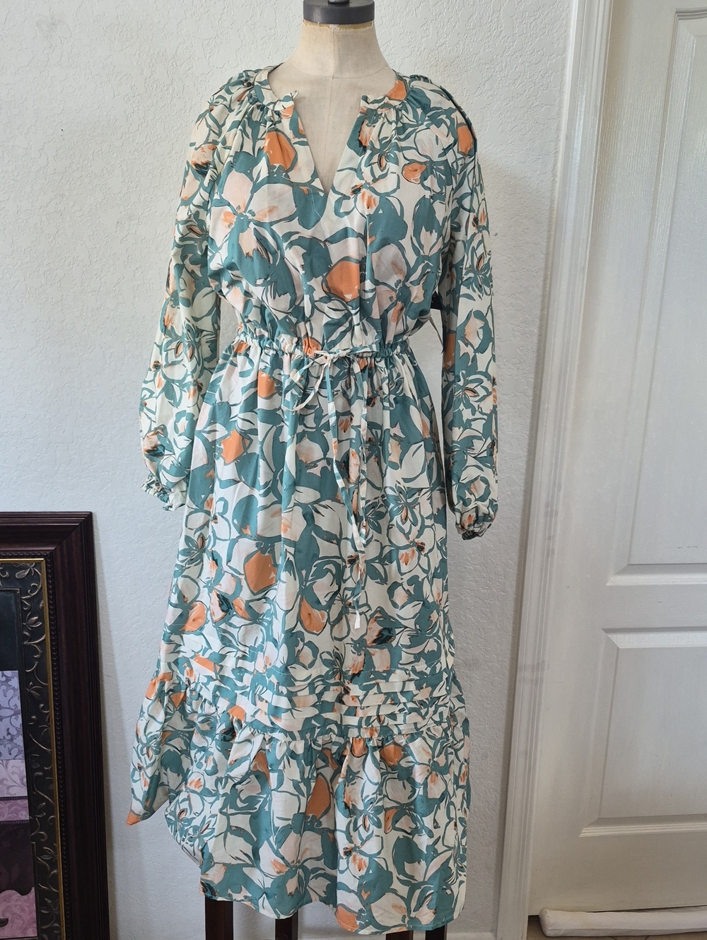 June + Vie Reglan Puff Sleeve Floral Maxi Cotton Dress Sz 10/12